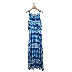 Calvin Klein Blue & White Wave Beachy Layered Front Maxi Dress Sz XL